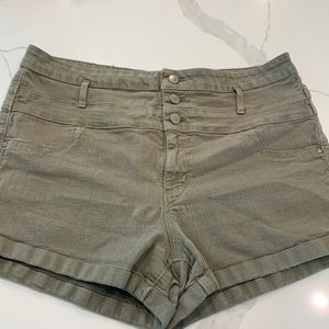 Army Green stretch high waisted Jean shorts